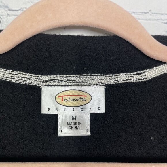 Talbots Wool Jacket Women Size PM Black Ivory Brading Zip Long Sleeve Preppy - Picture 6 of 12